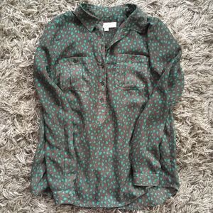 Ann Taylor LOFT Silky Heart Print Utility Blouse